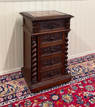 Load image into Gallery viewer, Antique French Marble Top Chest Side or End Table Nightstand BARLEY TWIST Oak