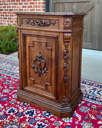 Antique French Cabinet Cupboard Carved Oak Renaissance Revival Canted Corners