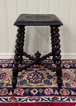 Load image into Gallery viewer, Antique English Stool Footstool Bench Carved Top Barley Twist Legs Oak c. 1920s