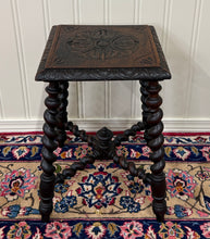Load image into Gallery viewer, Antique English Stool Footstool Bench Carved Top Barley Twist Legs Oak c. 1920s