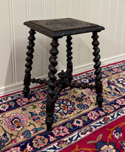 Load image into Gallery viewer, Antique English Stool Footstool Bench Carved Top Barley Twist Legs Oak c. 1920s