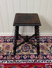 Load image into Gallery viewer, Antique English Stool Footstool Bench Carved Top Barley Twist Legs Oak c. 1920s