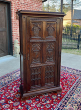 Load image into Gallery viewer, Antique French Armoire Linen Cabinet Wardrobe Chest Gothic Revival Oak c. 1890s