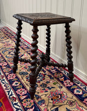 Load image into Gallery viewer, Antique English Stool Footstool Bench Carved Top Barley Twist Legs Oak c. 1920s