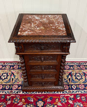 Load image into Gallery viewer, Antique French Marble Top Chest Side or End Table Nightstand BARLEY TWIST Oak