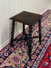 Load image into Gallery viewer, Antique English Stool Footstool Bench Carved Top Barley Twist Legs Oak c. 1920s