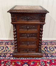 Load image into Gallery viewer, Antique French Marble Top Chest Side or End Table Nightstand BARLEY TWIST Oak