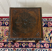 Load image into Gallery viewer, Antique English Stool Footstool Bench Carved Top Barley Twist Legs Oak c. 1920s