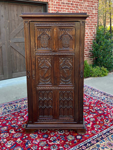 Antique French Armoire Linen Cabinet Wardrobe Chest Gothic Revival Oak c. 1890s