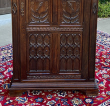 Load image into Gallery viewer, Antique French Armoire Linen Cabinet Wardrobe Chest Gothic Revival Oak c. 1890s