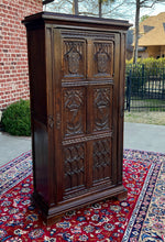 Load image into Gallery viewer, Antique French Armoire Linen Cabinet Wardrobe Chest Gothic Revival Oak c. 1890s