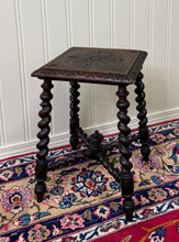 Load image into Gallery viewer, Antique English Stool Footstool Bench Carved Top Barley Twist Legs Oak c. 1920s