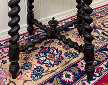 Load image into Gallery viewer, Antique English Stool Footstool Bench Carved Top Barley Twist Legs Oak c. 1920s