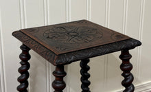 Load image into Gallery viewer, Antique English Stool Footstool Bench Carved Top Barley Twist Legs Oak c. 1920s
