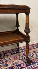 Load image into Gallery viewer, Antique English Trolley Tea Cart Pastry Cocktail Bar Cart Tray Tudor Oak 1930s