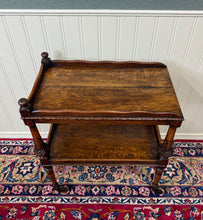 Load image into Gallery viewer, Antique English Trolley Tea Cart Pastry Cocktail Bar Cart Tray Tudor Oak 1930s