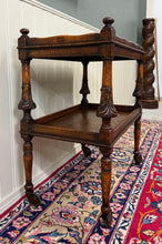 Load image into Gallery viewer, Antique English Trolley Tea Cart Pastry Cocktail Bar Cart Tray Tudor Oak 1930s