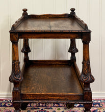 Load image into Gallery viewer, Antique English Trolley Tea Cart Pastry Cocktail Bar Cart Tray Tudor Oak 1930s