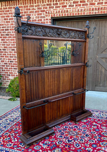 Antique English Oak Hall Tree Entry Foyer Umbrella Stand Coat Hat Rack w Mirror