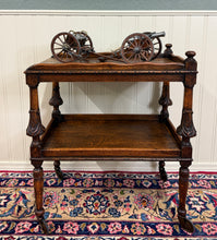 Load image into Gallery viewer, Antique English Trolley Tea Cart Pastry Cocktail Bar Cart Tray Tudor Oak 1930s