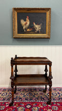 Load image into Gallery viewer, Antique English Trolley Tea Cart Pastry Cocktail Bar Cart Tray Tudor Oak 1930s
