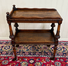 Load image into Gallery viewer, Antique English Trolley Tea Cart Pastry Cocktail Bar Cart Tray Tudor Oak 1930s