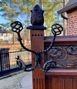 Antique English Oak Hall Tree Entry Foyer Umbrella Stand Coat Hat Rack w Mirror