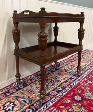 Load image into Gallery viewer, Antique English Trolley Tea Cart Pastry Cocktail Bar Cart Tray Tudor Oak 1930s