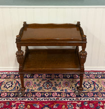Load image into Gallery viewer, Antique English Trolley Tea Cart Pastry Cocktail Bar Cart Tray Tudor Oak 1930s