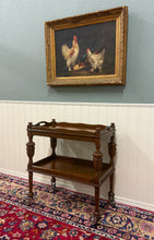 Load image into Gallery viewer, Antique English Trolley Tea Cart Pastry Cocktail Bar Cart Tray Tudor Oak 1930s