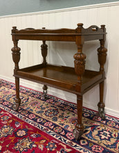 Load image into Gallery viewer, Antique English Trolley Tea Cart Pastry Cocktail Bar Cart Tray Tudor Oak 1930s