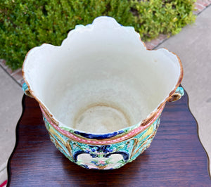 Antique French Majolica Onnaing Cache Pot Planter Bowl Jardiniere Vase Floral