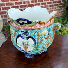 Load image into Gallery viewer, Antique French Majolica Onnaing Cache Pot Planter Bowl Jardiniere Vase Floral