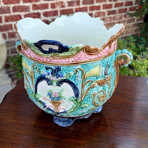 Antique French Majolica Onnaing Cache Pot Planter Bowl Jardiniere Vase Floral
