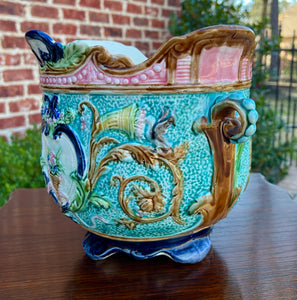 Antique French Majolica Onnaing Cache Pot Planter Bowl Jardiniere Vase Floral