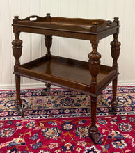 Load image into Gallery viewer, Antique English Trolley Tea Cart Pastry Cocktail Bar Cart Tray Tudor Oak 1930s