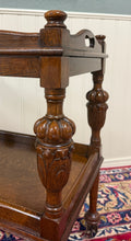 Load image into Gallery viewer, Antique English Trolley Tea Cart Pastry Cocktail Bar Cart Tray Tudor Oak 1930s