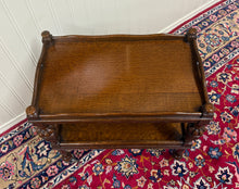 Load image into Gallery viewer, Antique English Trolley Tea Cart Pastry Cocktail Bar Cart Tray Tudor Oak 1930s