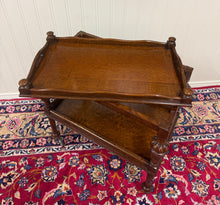 Load image into Gallery viewer, Antique English Trolley Tea Cart Pastry Cocktail Bar Cart Tray Tudor Oak 1930s