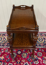 Load image into Gallery viewer, Antique English Trolley Tea Cart Pastry Cocktail Bar Cart Tray Tudor Oak 1930s