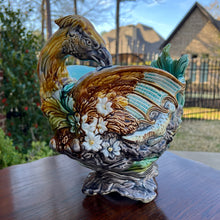 Load image into Gallery viewer, Antique French Majolica Onnaing Cache Pot Planter Bowl Jardiniere Phoenix Bird