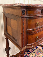 Load image into Gallery viewer, Antique French Louis XVI Style Marble Top Chest Side End Table Walnut c.1920s-30