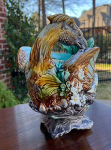 Antique French Majolica Onnaing Cache Pot Planter Bowl Jardiniere Phoenix Bird