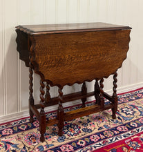 Load image into Gallery viewer, Antique English Table Drop Leaf Gateleg Pie Crust Top Barley Twist Oak c. 1930s