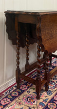 Load image into Gallery viewer, Antique English Table Drop Leaf Gateleg Pie Crust Top Barley Twist Oak c. 1930s