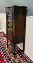 Load image into Gallery viewer, Antique English Arts &amp; Crafts Oak Leaded Stained Glass Bookcase Cabinet c.1930s