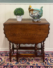 Load image into Gallery viewer, Antique English Table Drop Leaf Gateleg Pie Crust Top Barley Twist Oak c. 1930s