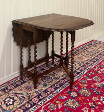 Load image into Gallery viewer, Antique English Table Drop Leaf Gateleg Pie Crust Top Barley Twist Oak c. 1930s