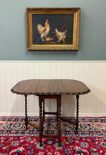 Load image into Gallery viewer, Antique English Table Drop Leaf Gateleg Pie Crust Top Barley Twist Oak c. 1930s