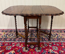Load image into Gallery viewer, Antique English Table Drop Leaf Gateleg Pie Crust Top Barley Twist Oak c. 1930s